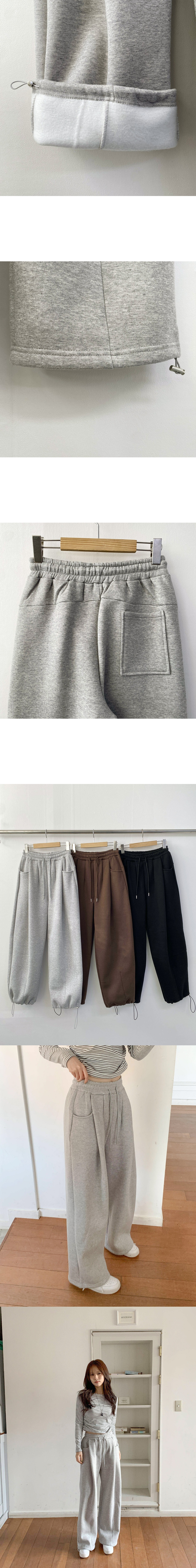  正韓 保暖休閒打褶線條 刷毛內裡抽繩 縮口褲寬褲【R623420】