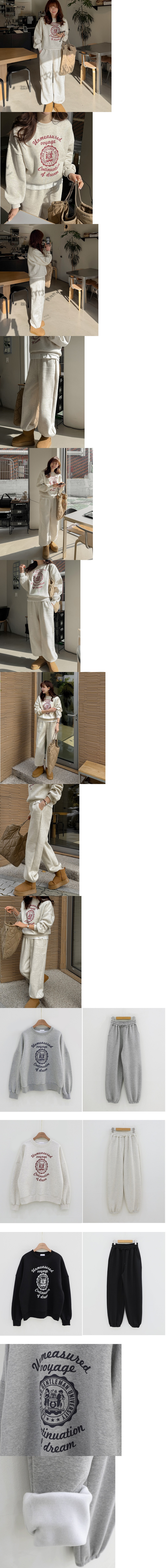 正韓 一套~保暖內刷毛落肩印花寬鬆T+抽繩縮口褲 套裝【B623429】 