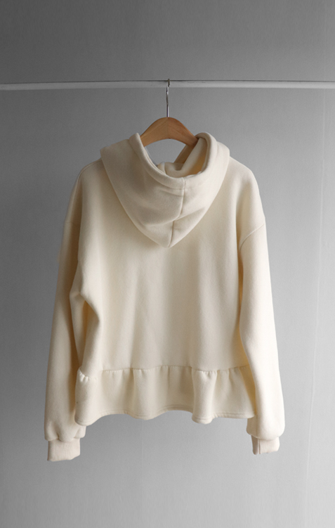 正韓 可愛又休閒荷葉下擺 內刷毛連帽上衣【C623426】韓國代購