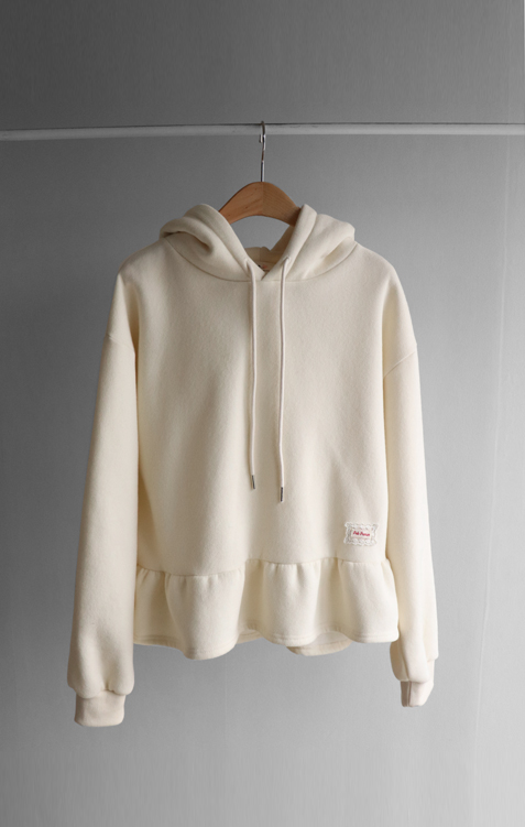 正韓 可愛又休閒荷葉下擺 內刷毛連帽上衣【C623426】韓國代購