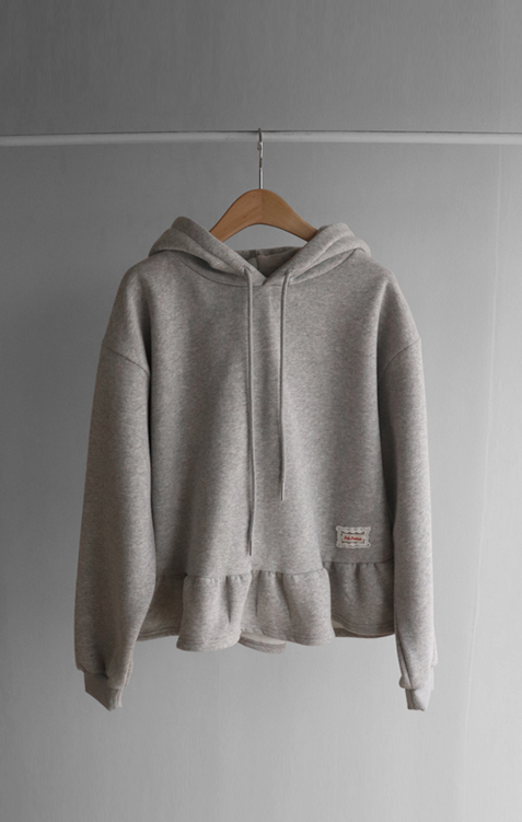 正韓 可愛又休閒荷葉下擺 內刷毛連帽上衣【C623426】韓國代購