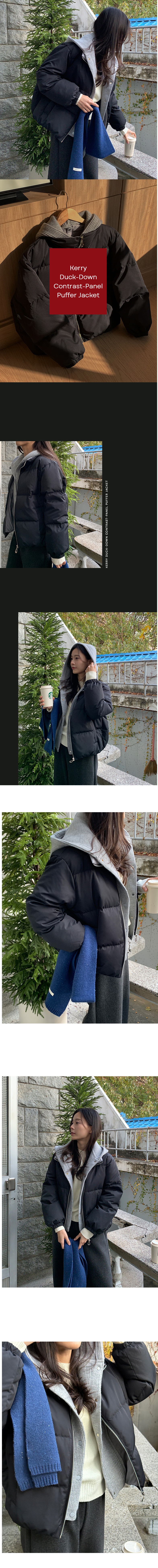  正韓 好看!可拆假兩件針織連帽 防風袖束口 羽絨外套【B72901】韓國代購