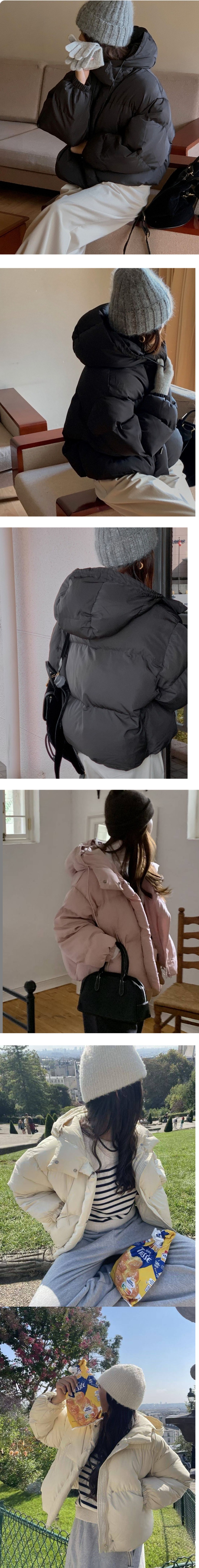  正韓 保暖連帽澎澎可愛半短 下抽繩羽絨棉外套【A7205】韓國代購