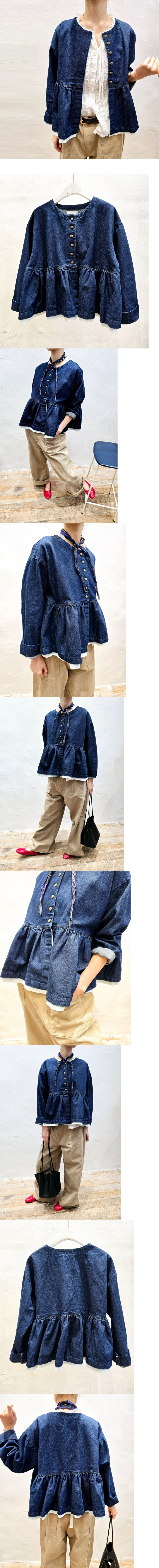  正韓 拼接下擺圓領裙襬抓褶牛仔上衣【A72232】韓國代購