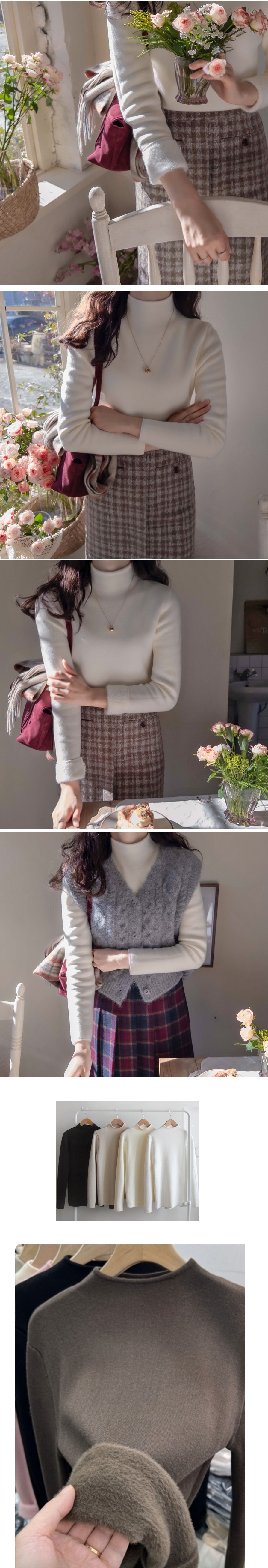  正韓 修身 內毛毛保暖微立領好彈性針織上衣【A62251】韓國代購