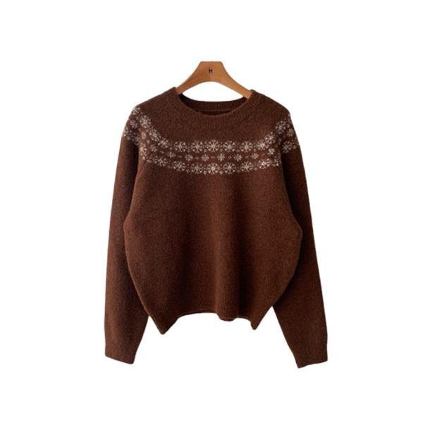正韓 北歐風雪花圖騰羊毛插肩針織上衣【C72271】韓國代購