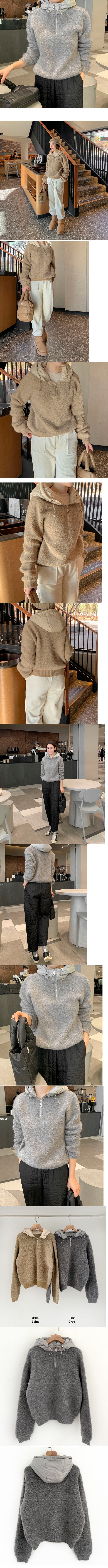 正韓 拼接設計連帽半拉鍊 上衣【A72271】 