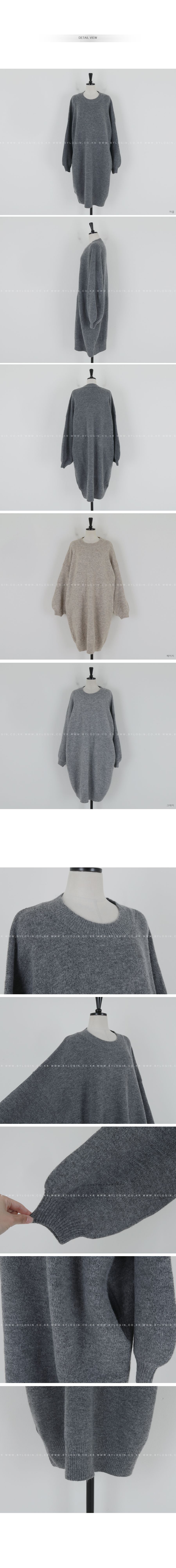 正韓 簡約蓬鬆圓領寬鬆版 有口袋針織連身裙 長洋裝【A72310】