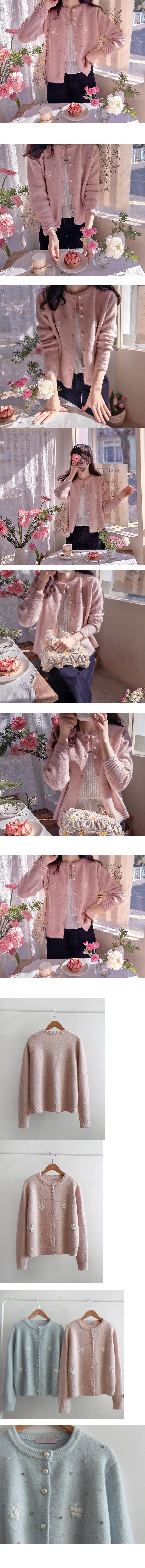 正韓 花朵點綴閃亮水鑽珍珠開襟針織外套【FS72328】韓國代購