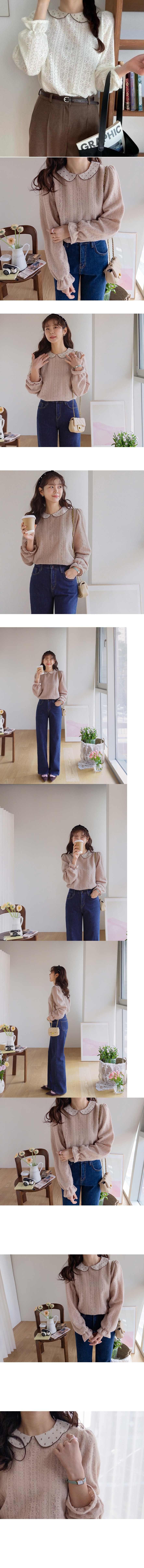 正韓 可愛的點點領 磨毛絨小抓褶袖襯衫【E72338】韓國代購