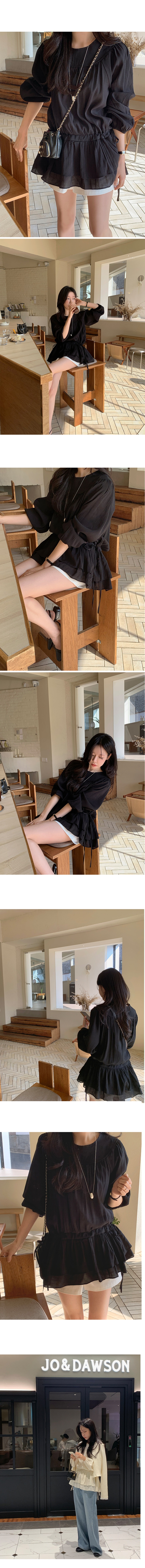  正韓 柔美皺褶腰身可綁 層次感人造絲上衣【E74271】韓國代購