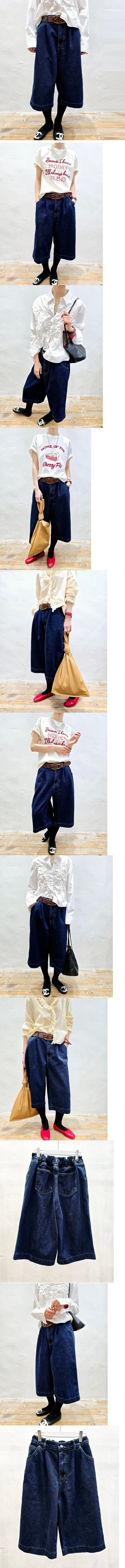   正韓 深藍後鬆緊腰 挺版牛仔褲八分寬褲【E74286】韓國代購