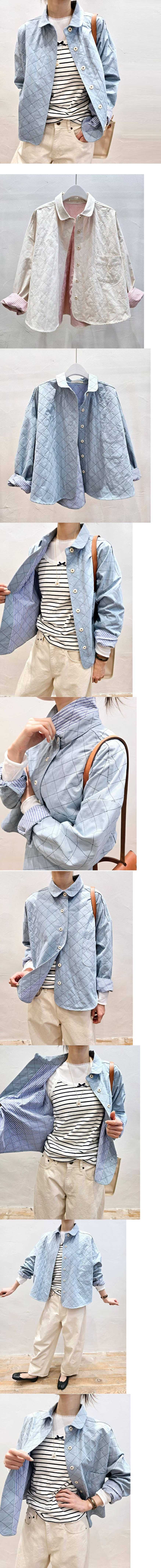  正韓 質感內裡條紋 絎縫外套菱格夾克外套【E74289】韓國代購