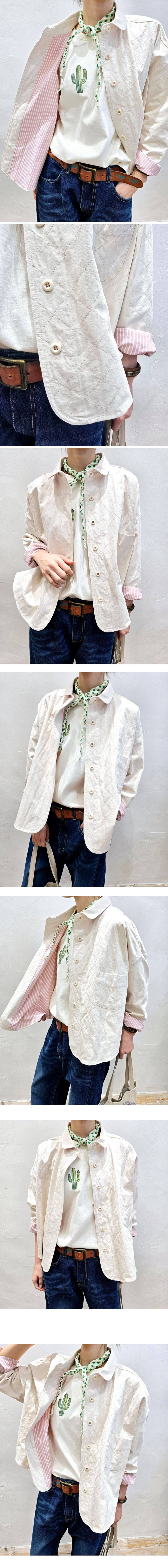  正韓 質感內裡條紋 絎縫外套菱格夾克外套【E74289】韓國代購