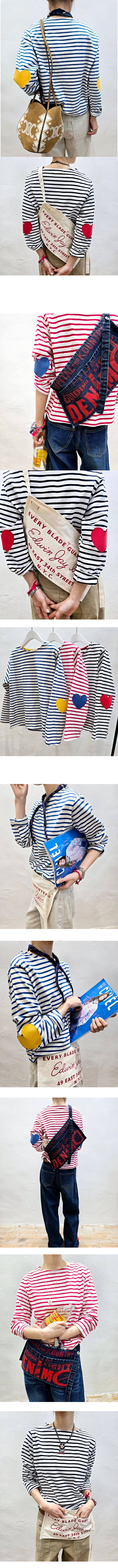 正韓 好可愛愛心補丁 條紋棉T上衣【E7A4289】韓國代購