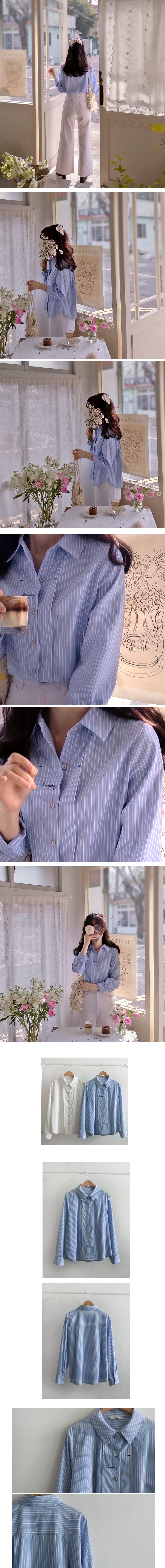  正韓 清新色彩字母刺繡 獨特鈕扣條紋襯衫【E7A4286】韓國代購