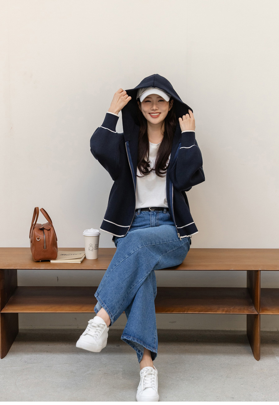  正韓 垂落連帽 刺繡字母連帽針織外套【C74291】韓國代購