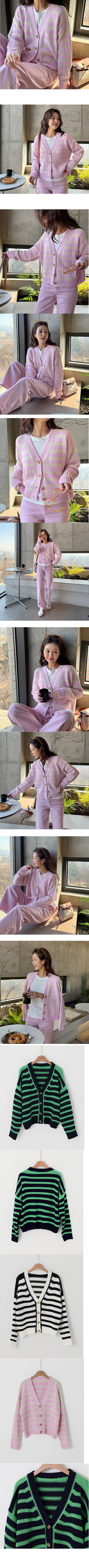 正韓  V領條紋清新配色 開襟針織外套【W74202】 