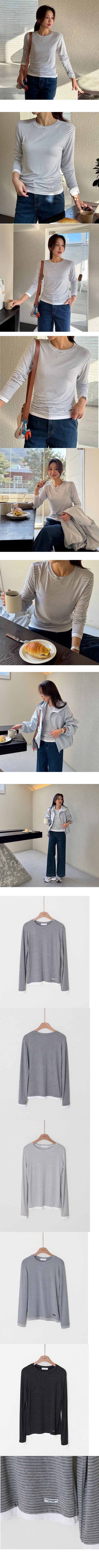 正韓  條紋小徽章標下擺層次T【W74205】 