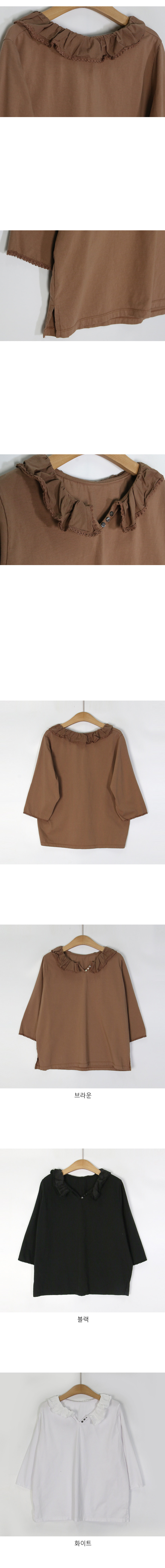 正韓 蕾絲荷葉邊小開扣七分袖純棉上衣 【C74357】】韓國代購