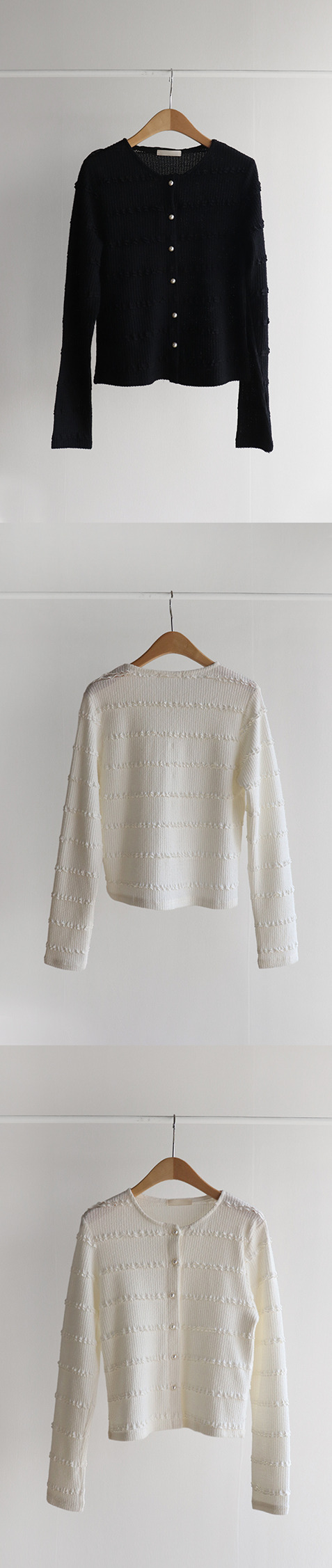 正韓 修身珍珠紐扣 立體紋理編織開襟衫【D74356】韓國代購