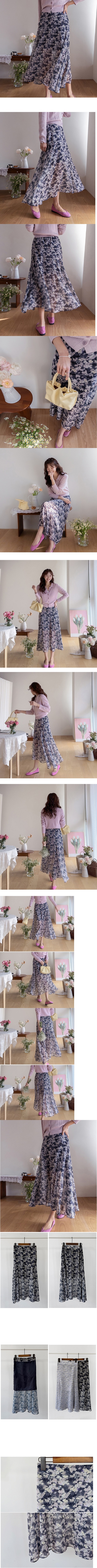 正韓  女人味精緻花卉圖 斜切不規則線 長裙【B74359】