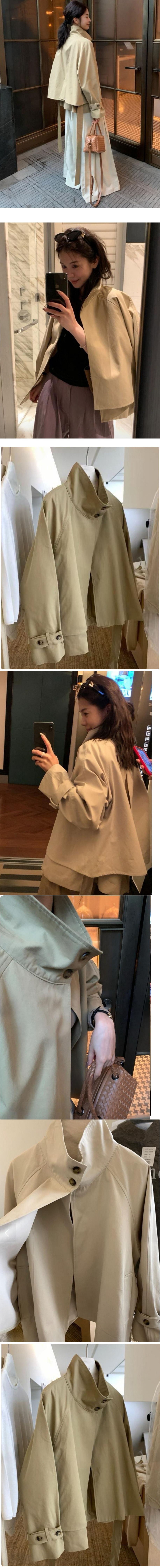 正韓 後扣設計腰帶米色風衣外套【E74361】韓國代購