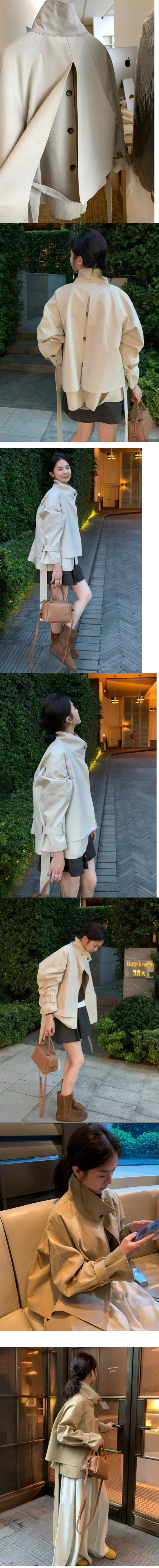 正韓 後扣設計腰帶米色風衣外套【E74361】韓國代購