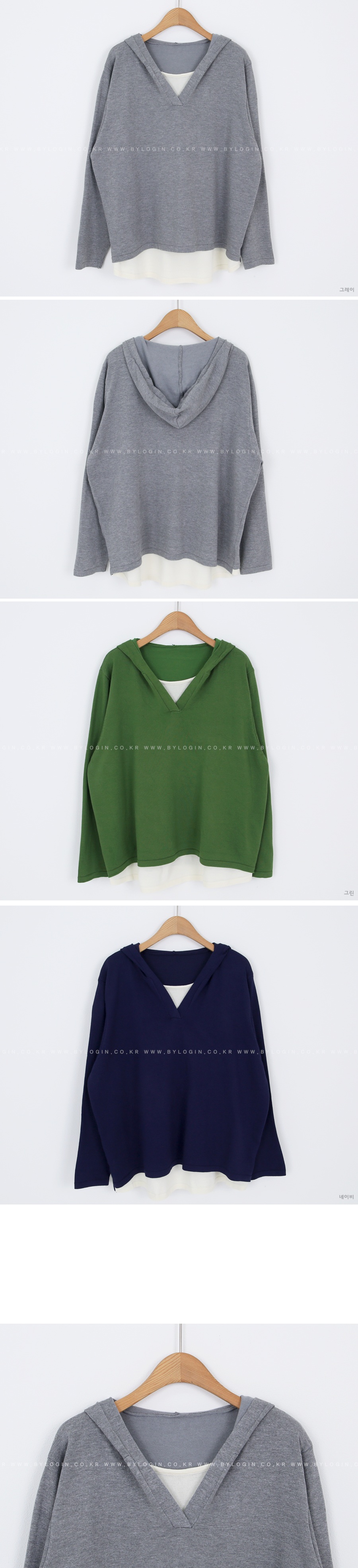  正韓 假兩件連帽針織拼接 上衣寬鬆【W74371】韓國代購