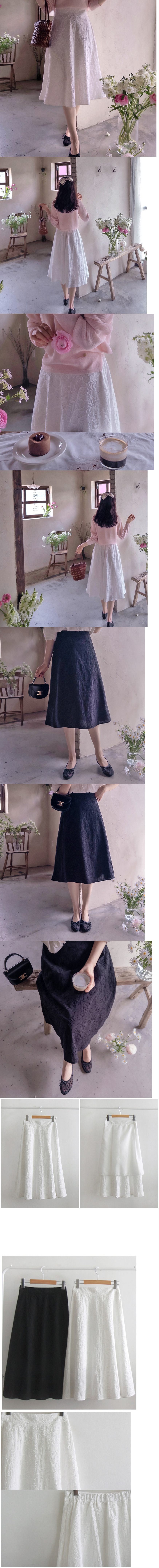  正韓  花朵刺繡漂亮線條腰帶半身裙 長裙【B74386】 