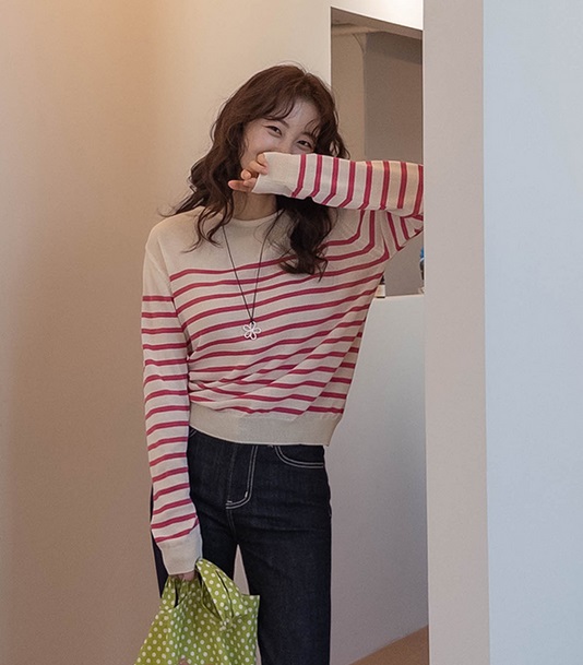 正韓  經典條紋配色 針織上衣【B74387】