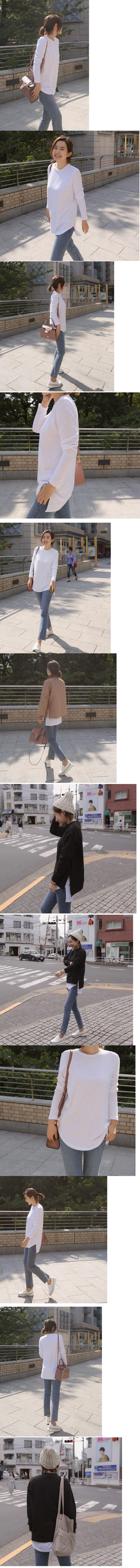 正韓 圓領基本長版開岔下擺X線上衣T【C74421】韓國代購