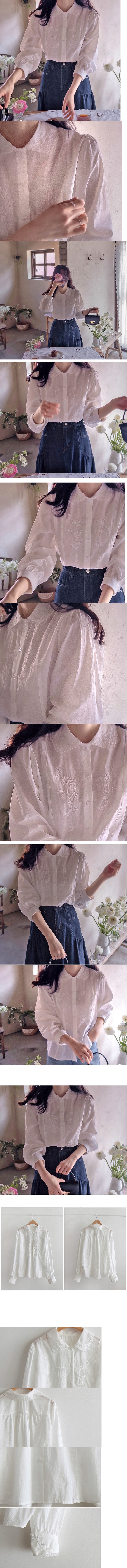 正韓 波浪刺繡花領高品質柔軟襯衫【A75207】