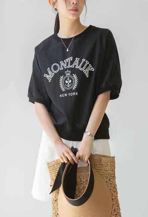 正韓 棉麻印花下縮上衣T【H66332】韓國代購