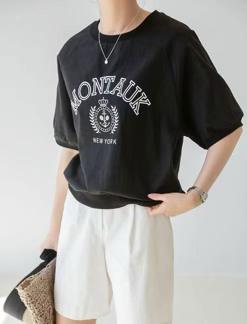 正韓 棉麻印花下縮上衣T【H66332】韓國代購