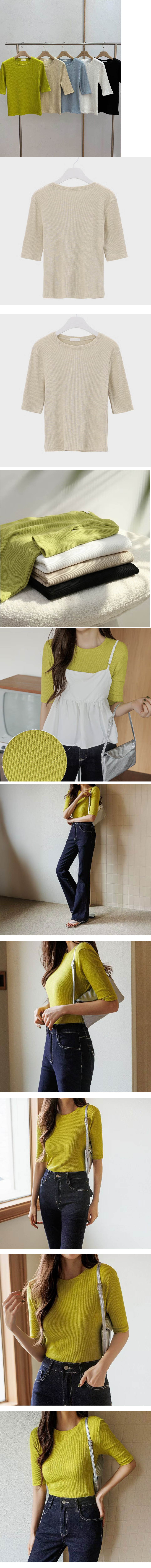  正韓 螺紋五分袖彈性合身感T上衣【RA7532】