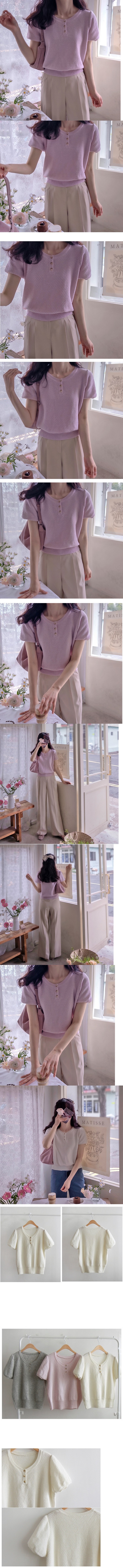 正韓  粉色開扣華夫格柔軟彈性針織上衣【A75907】 