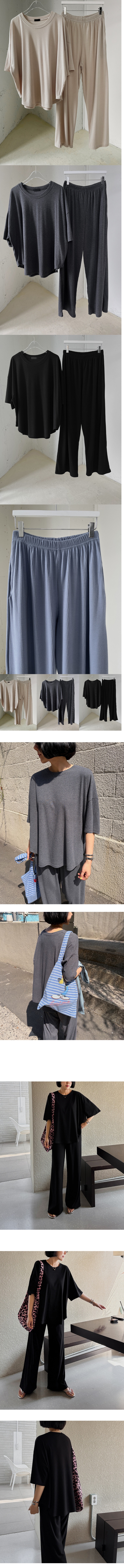  正韓 一套~好彈性寬鬆螺紋上衣+寬褲套裝【D75903】韓國代購