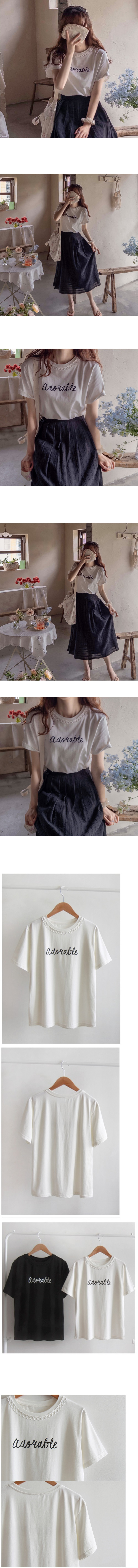  正韓  圓領蕾絲字母彈性T上衣【A75258】