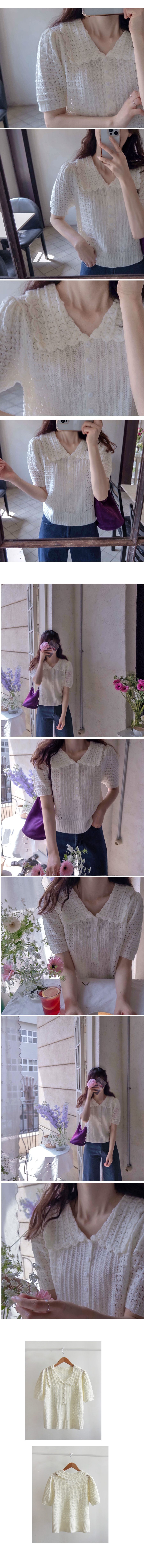  正韓 波浪領 鏤空彈性翻領針織衫【E75262】