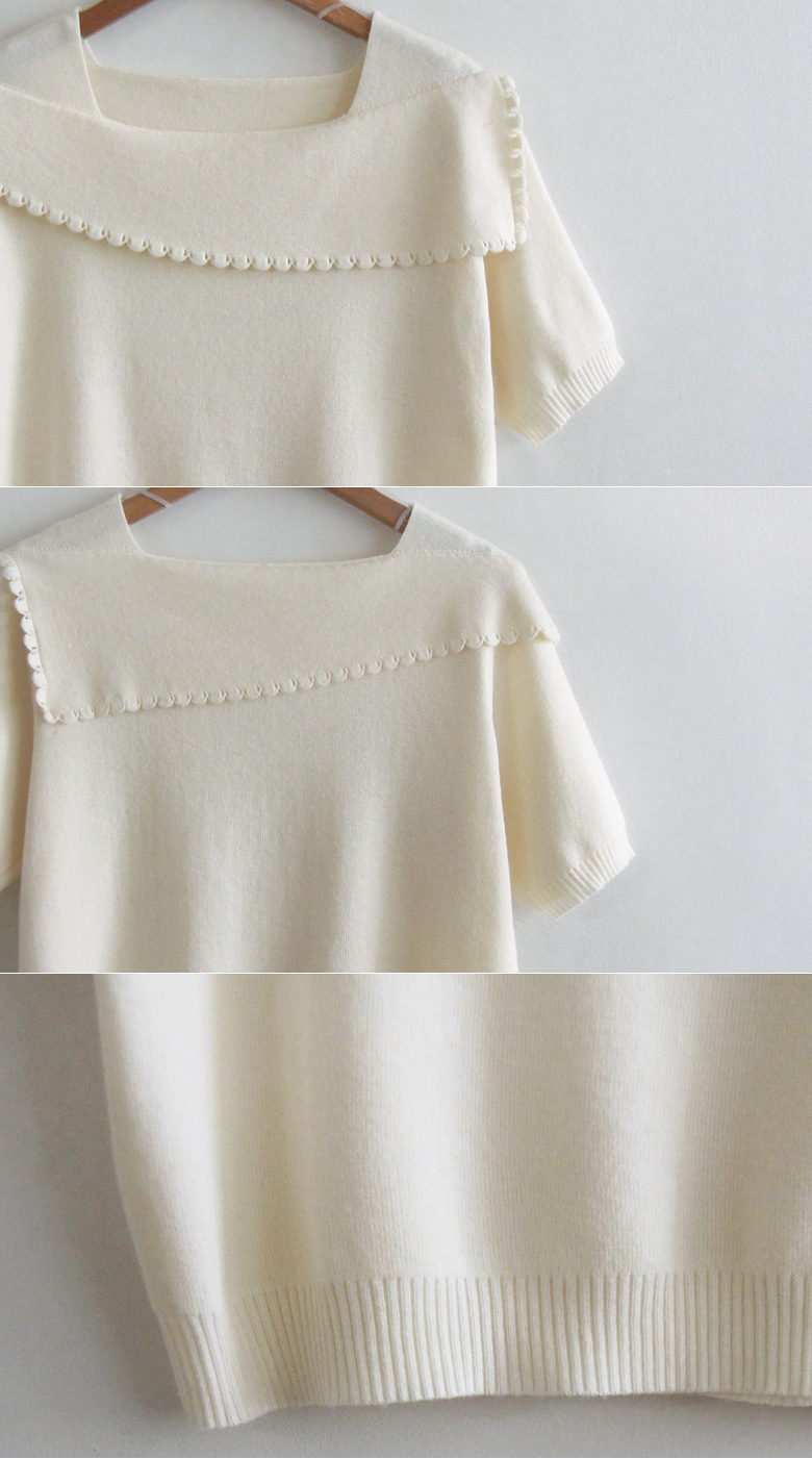 正韓 可愛斜紋波浪領柔軟彈性針織衫【E75263】 韓國代購