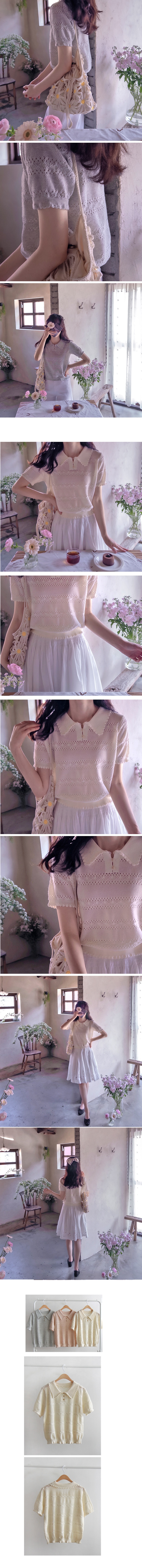 正韓 鈕扣開扣波浪領舒適彈性針織衫【E75265】韓國代購