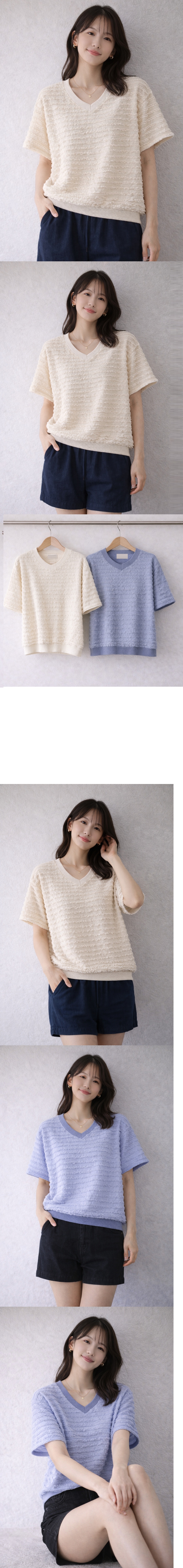 正韓 V領波浪層次設計短T上衣【E75326】韓國代購