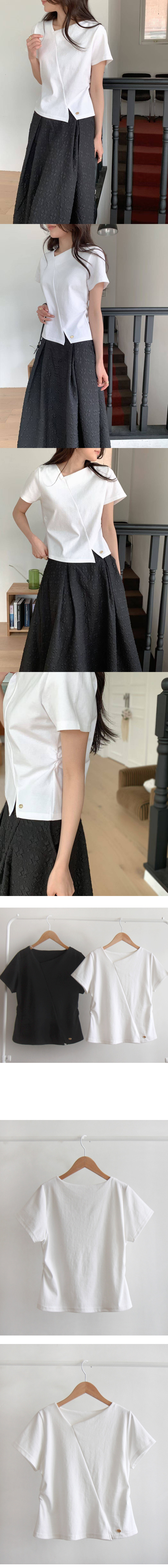 正韓 優雅開岔不規則斜設計小金屬上衣【EF75321】韓國代購