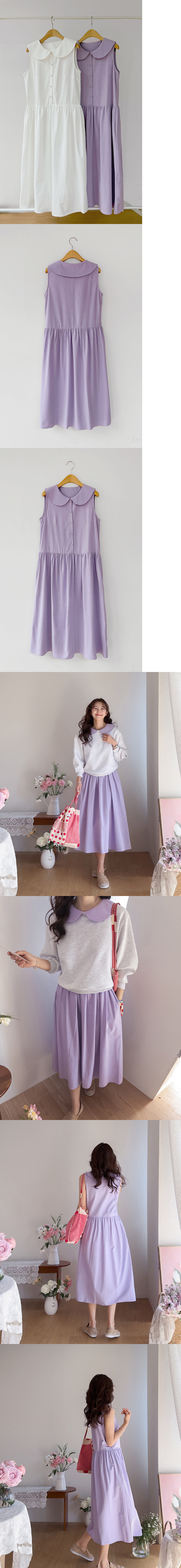 正韓 輕柔質感小圓領排扣 有口袋寬鬆背心裙 長洋裝【E75351】韓國代購