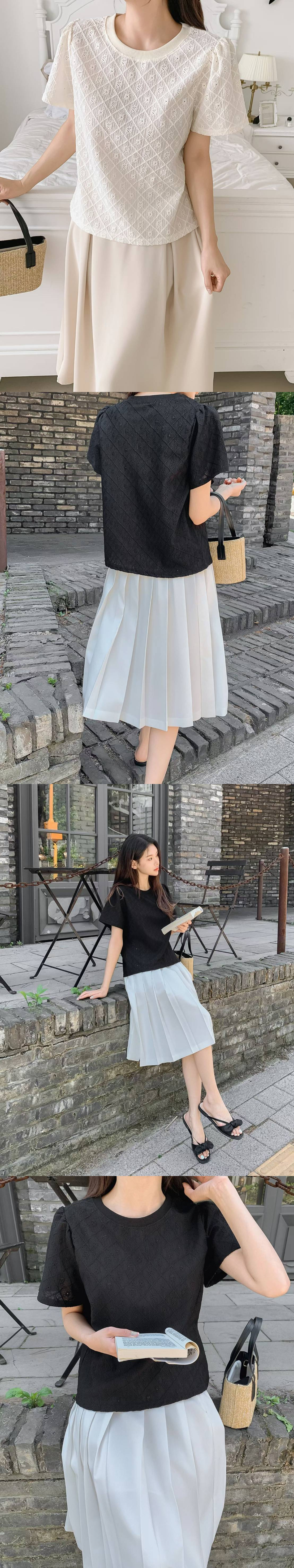  正韓 氣質抓褶花朵壓紋上衣【E75353】韓國代購