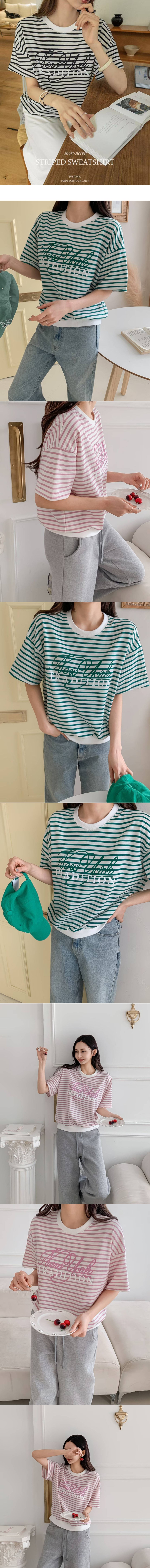 正韓 字母印花條紋彈性寬鬆T上衣【E75357】韓國代購