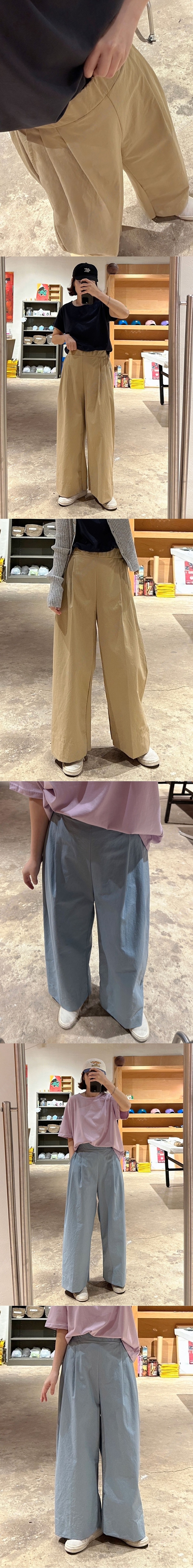 正韓 推薦好版型~質感雙褶線條 鬆緊腰俐落寬褲休閒【C77212】韓國代購