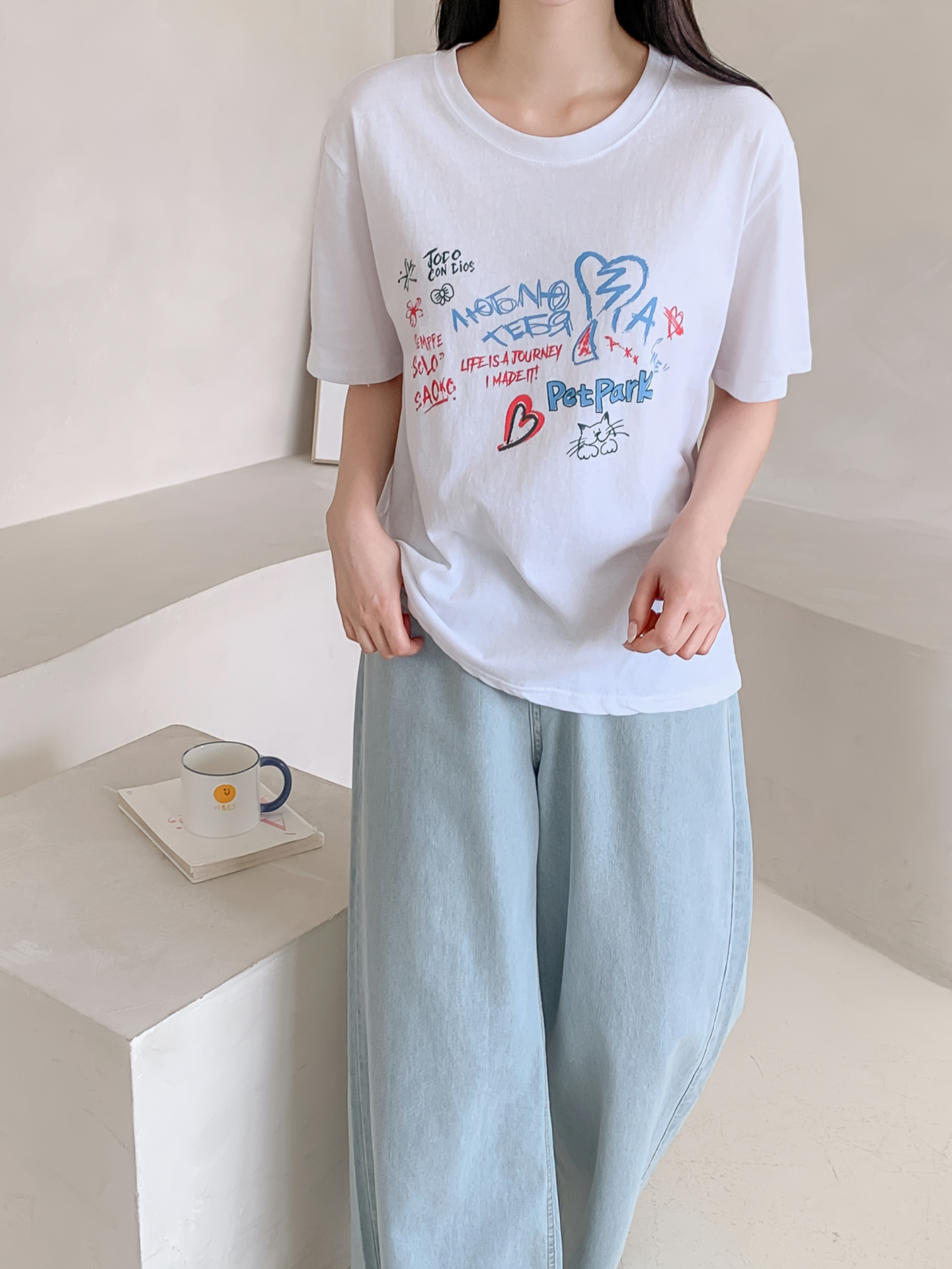 正韓 可愛彩色塗鴉純棉短T上衣【C78302】韓國代購